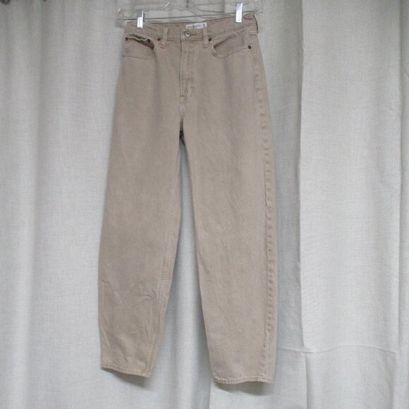 ABERCROMBIE & FITCH tan denim Taper jean High rise 5 pocket jeans pants - Picture 1 of 6